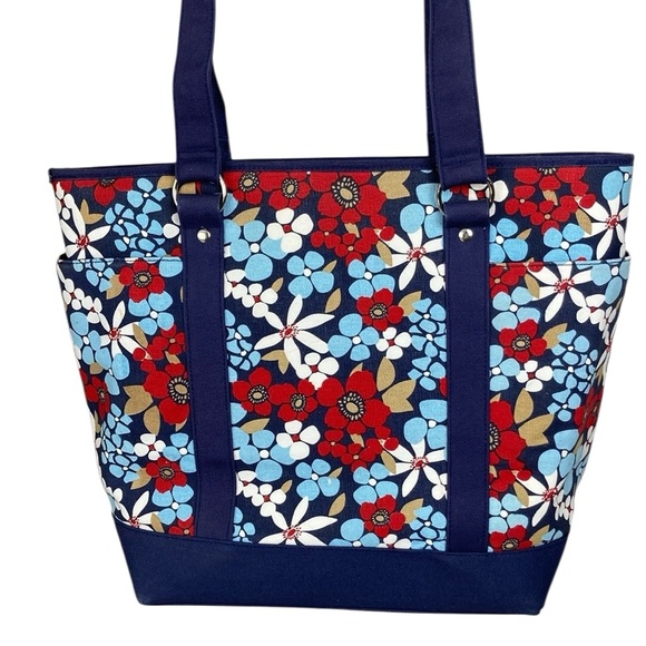 Colorful Large Floral Zip Top Tote Beach Pool Bag - Picture 4 of 12